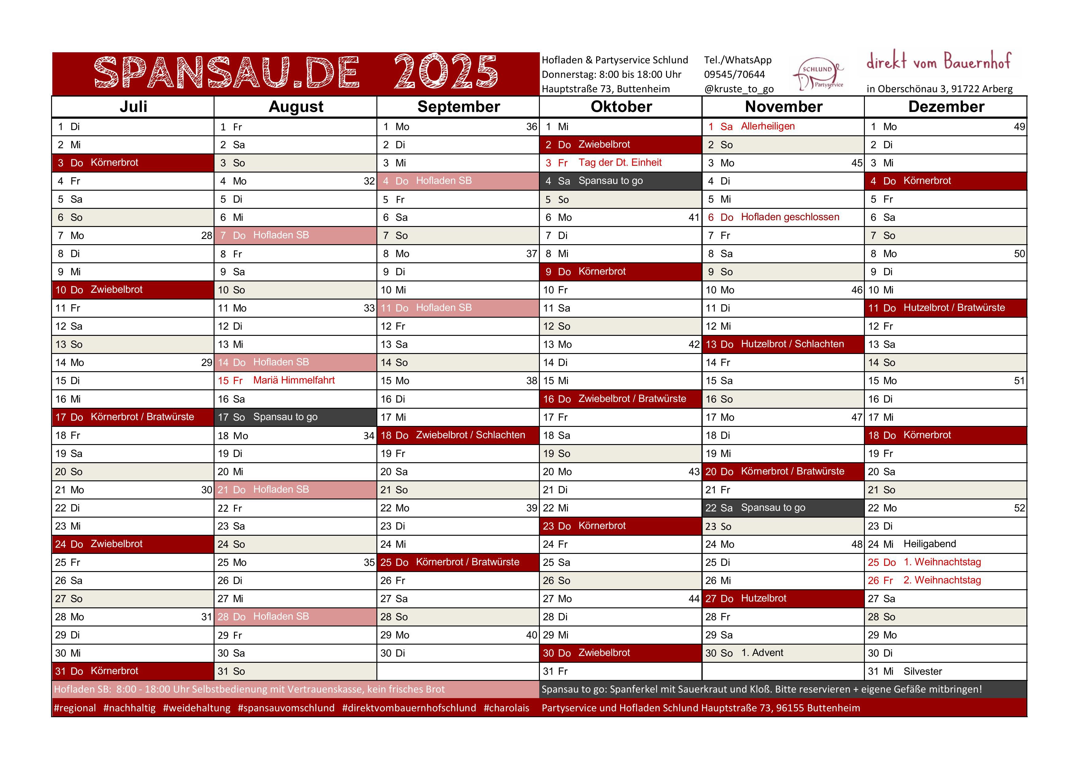 Schlund Partyservice Termine 2025